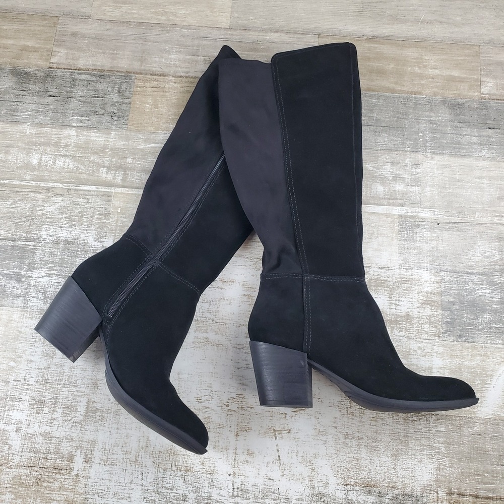Lucky Brand Besuta Womens Knee High Boots Sz 8 M Black Stretch Suede Side Zipper